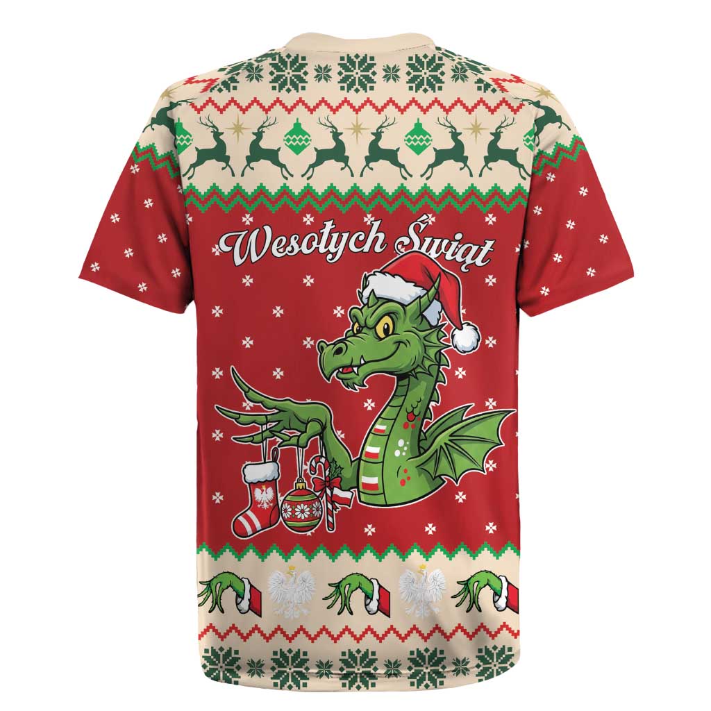 Poland Dinosaur Christmas Rugby Jersey Polish Smok Wawelski Wesołych Swiat - Wonder Print Shop