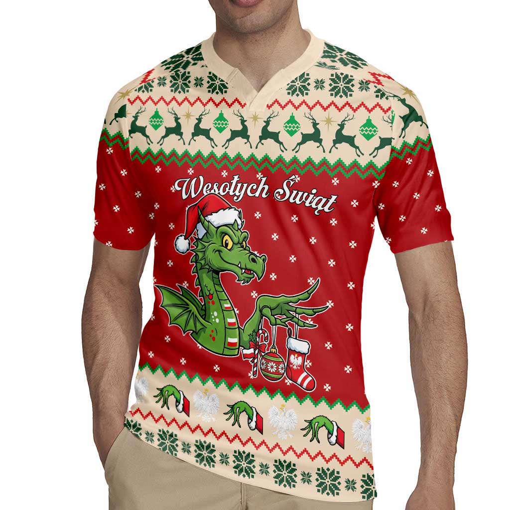 Poland Dinosaur Christmas Rugby Jersey Polish Smok Wawelski Wesołych Swiat - Wonder Print Shop