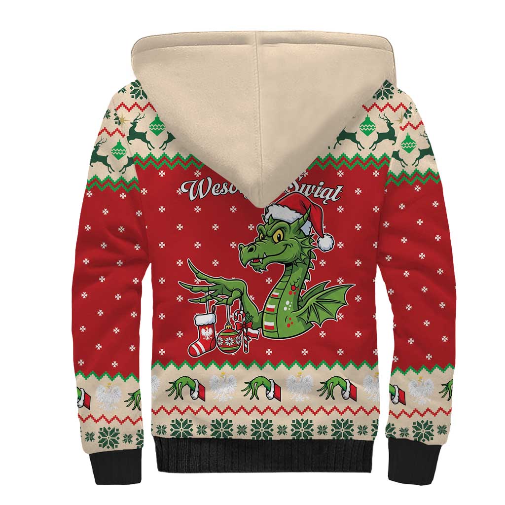 Poland Dinosaur Christmas Sherpa Hoodie Polish Smok Wawelski Wesołych Swiat - Wonder Print Shop