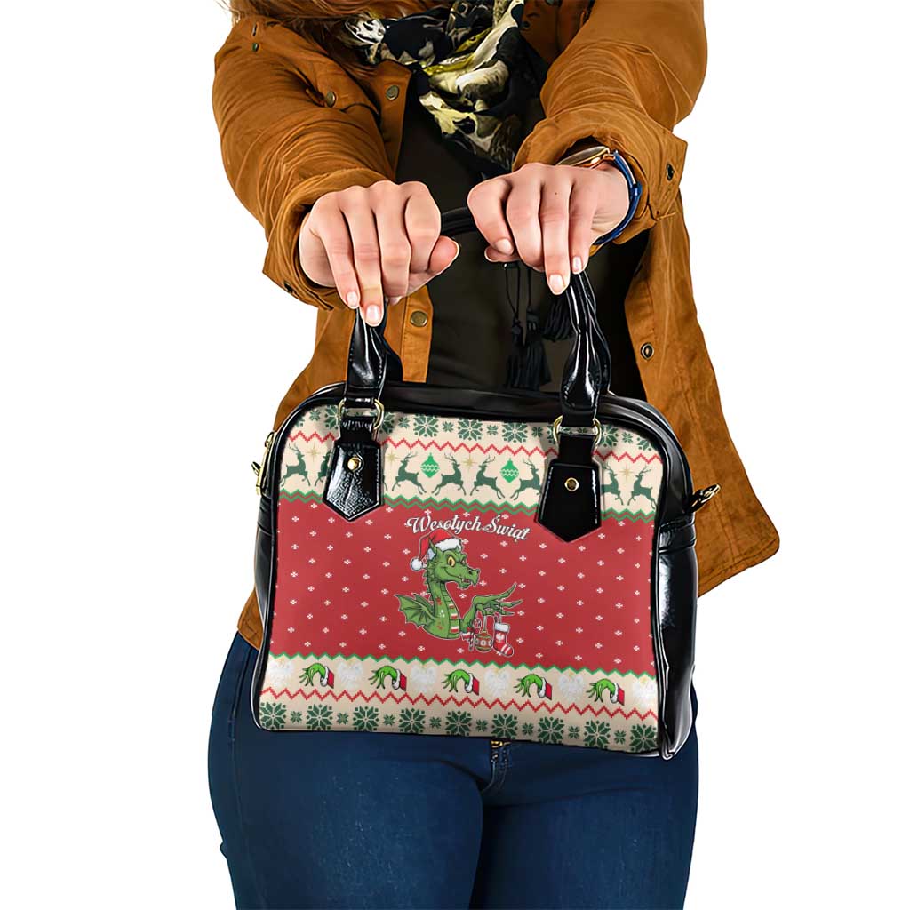 Poland Dinosaur Christmas Shoulder Handbag Polish Smok Wawelski Wesołych Swiat - Wonder Print Shop