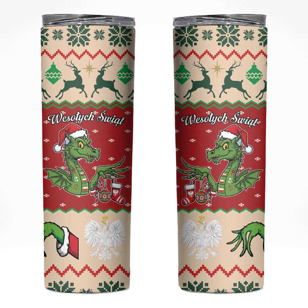 Poland Dinosaur Christmas Skinny Tumbler Polish Smok Wawelski Wesołych Swiat - Wonder Print Shop