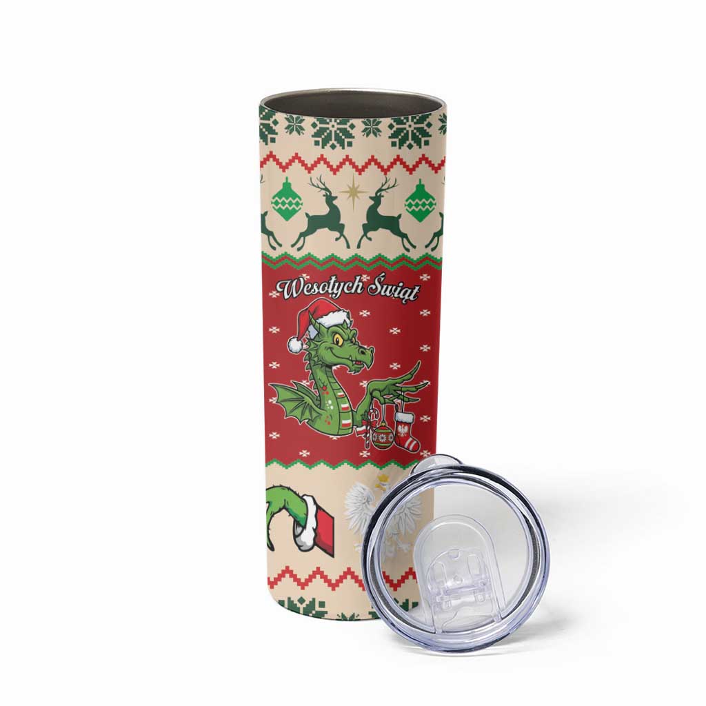Poland Dinosaur Christmas Skinny Tumbler Polish Smok Wawelski Wesołych Swiat - Wonder Print Shop