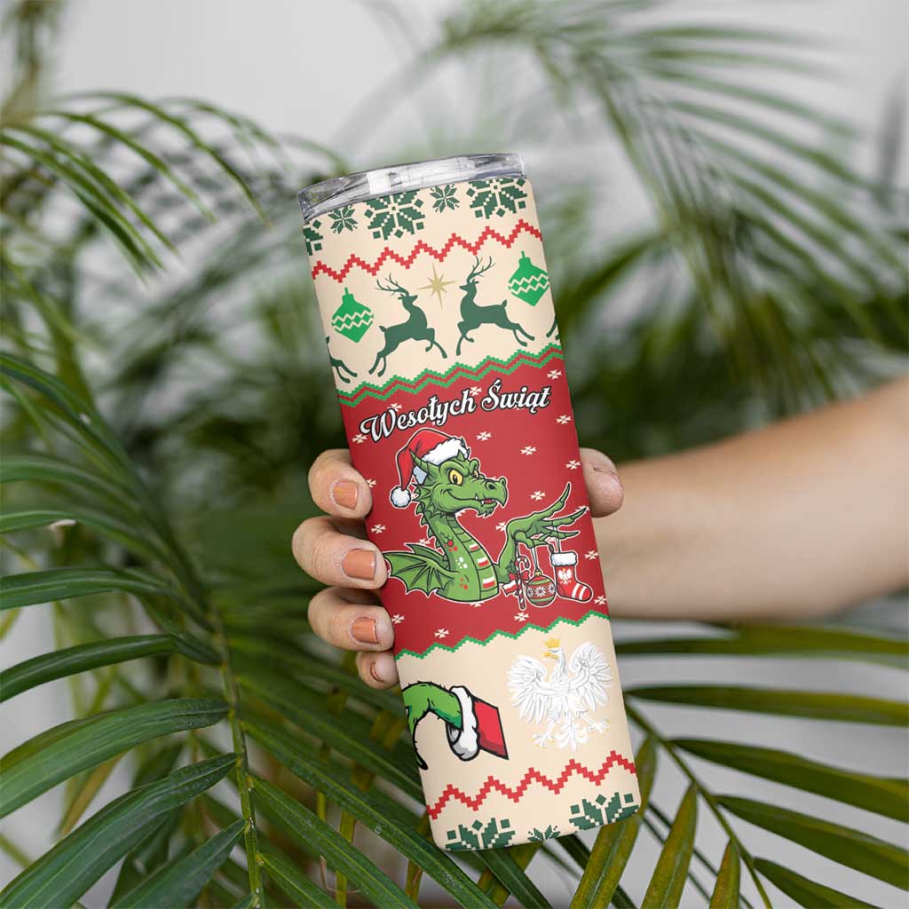Poland Dinosaur Christmas Skinny Tumbler Polish Smok Wawelski Wesołych Swiat - Wonder Print Shop