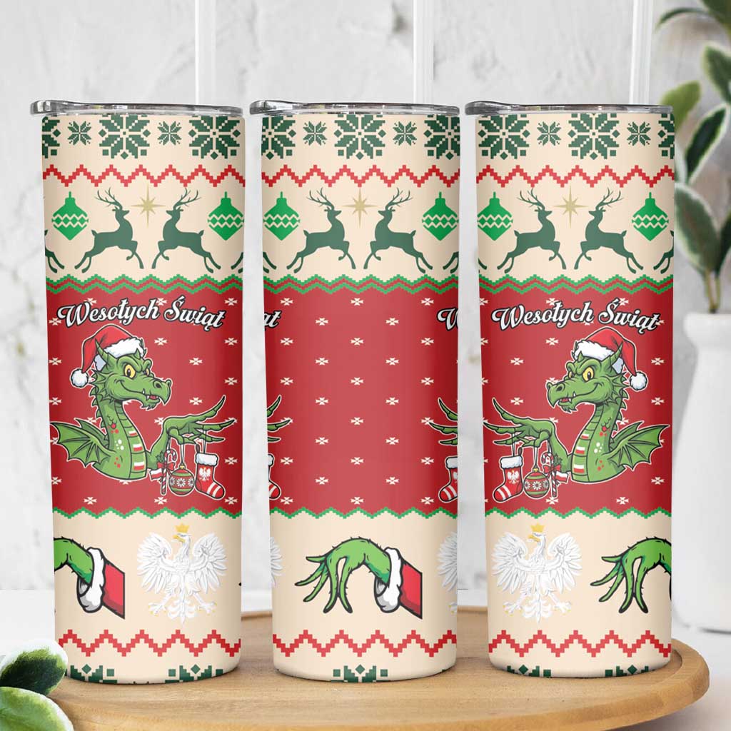 Poland Dinosaur Christmas Skinny Tumbler Polish Smok Wawelski Wesołych Swiat - Wonder Print Shop