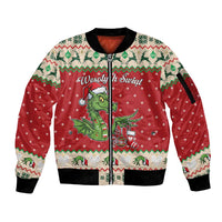 Poland Dinosaur Christmas Sleeve Zip Bomber Jacket Polish Smok Wawelski Wesołych Swiat - Wonder Print Shop