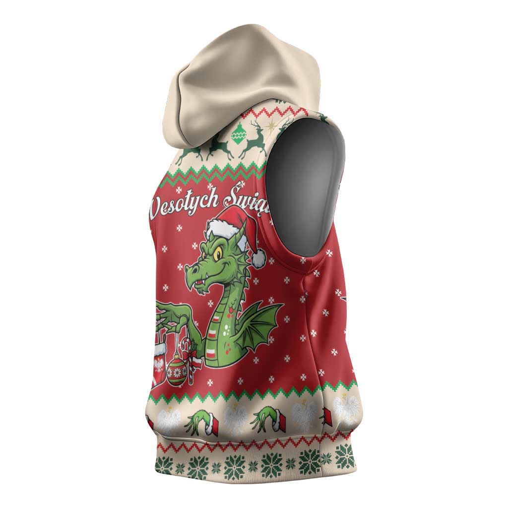 Poland Dinosaur Christmas Sleeveless Hoodie Polish Smok Wawelski Wesołych Swiat - Wonder Print Shop
