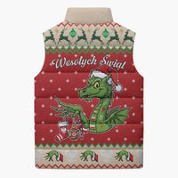 Poland Dinosaur Christmas Sleeveless Puffer Jacket Polish Smok Wawelski Wesołych Swiat - Wonder Print Shop
