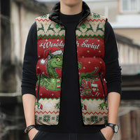Poland Dinosaur Christmas Sleeveless Puffer Jacket Polish Smok Wawelski Wesołych Swiat - Wonder Print Shop