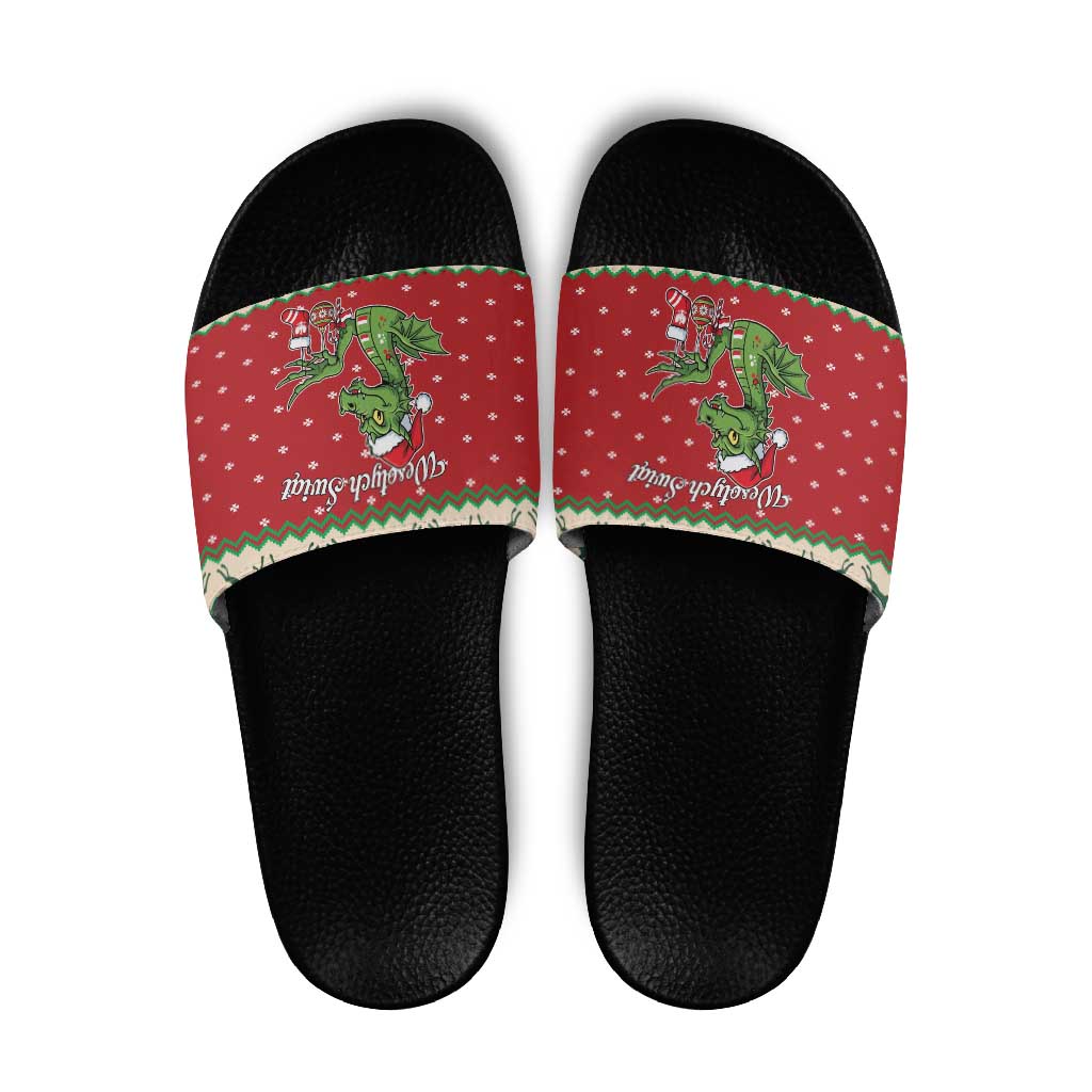 Poland Dinosaur Christmas Slide Sandals Polish Smok Wawelski Wesołych Swiat - Wonder Print Shop