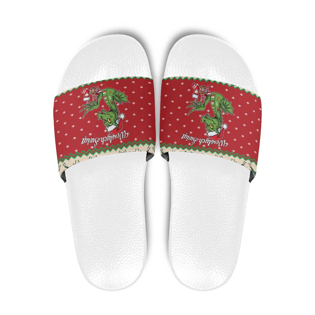 Poland Dinosaur Christmas Slide Sandals Polish Smok Wawelski Wesołych Swiat - Wonder Print Shop