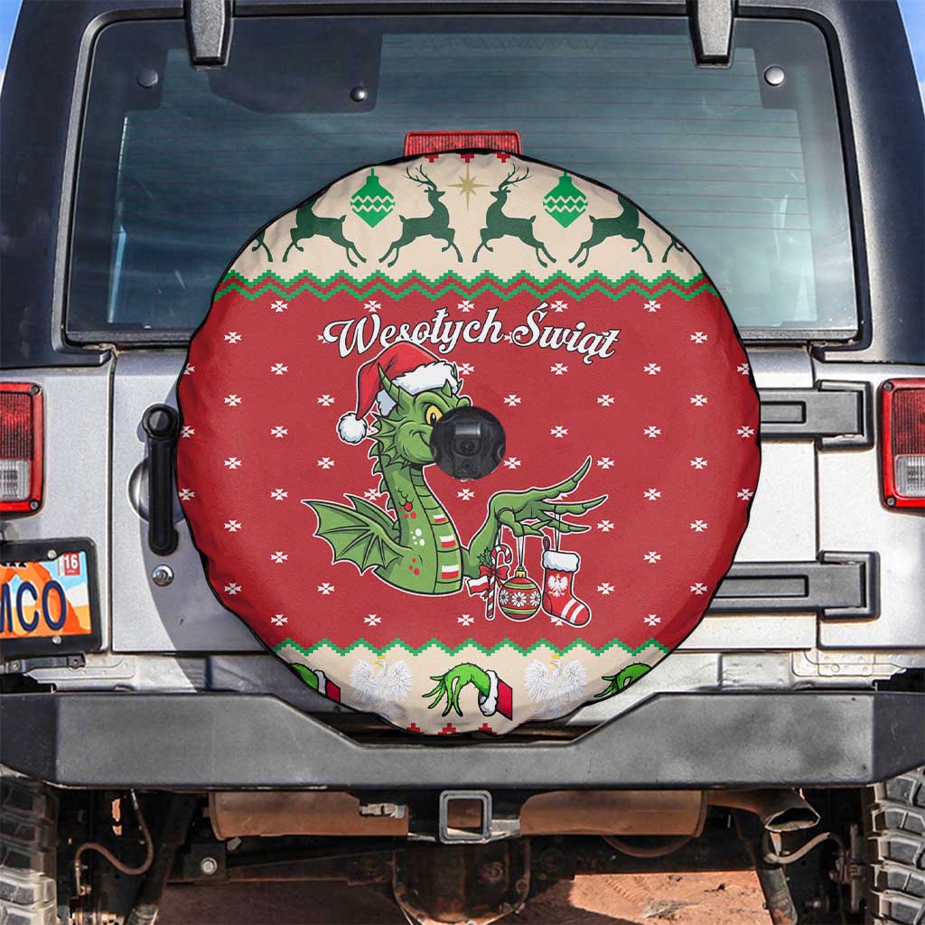 Poland Dinosaur Christmas Spare Tire Cover Polish Smok Wawelski Wesołych Swiat - Wonder Print Shop