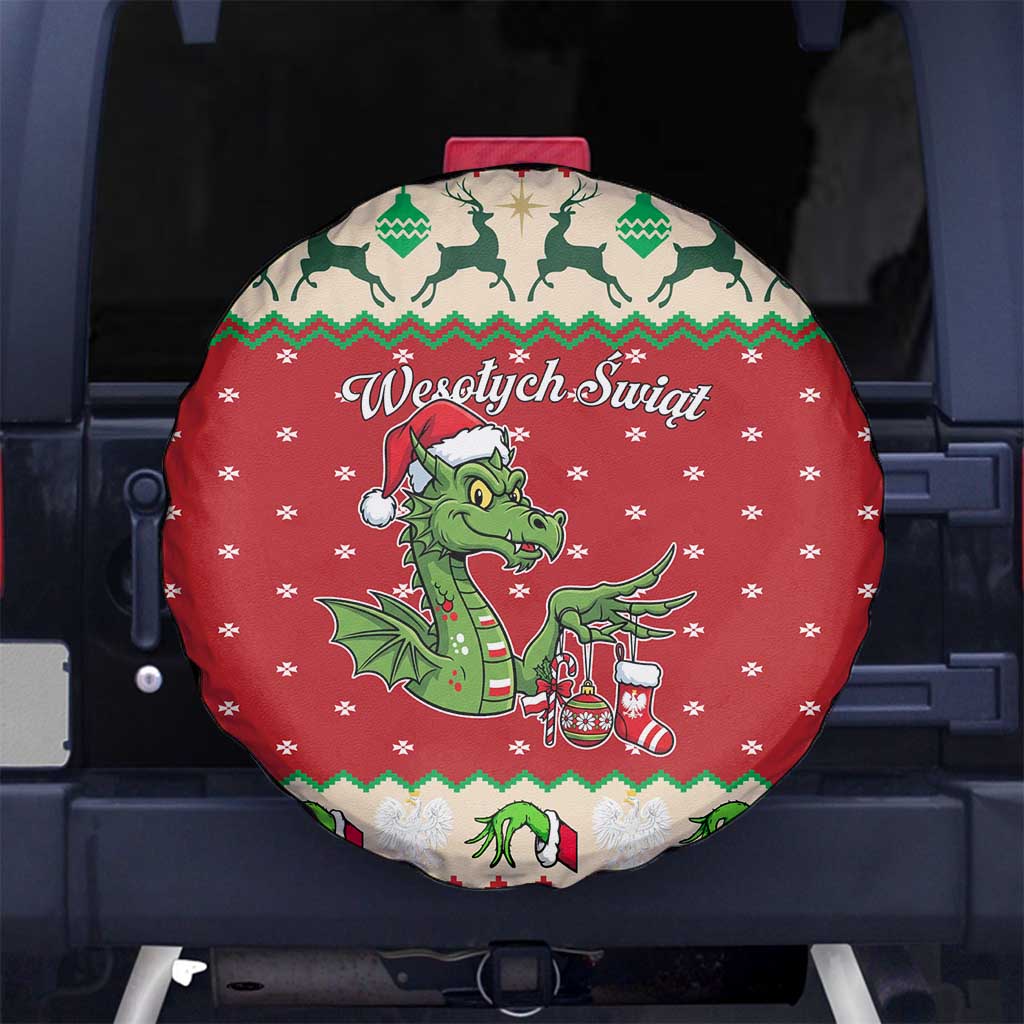 Poland Dinosaur Christmas Spare Tire Cover Polish Smok Wawelski Wesołych Swiat - Wonder Print Shop