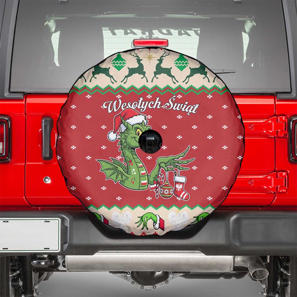 Poland Dinosaur Christmas Spare Tire Cover Polish Smok Wawelski Wesołych Swiat - Wonder Print Shop