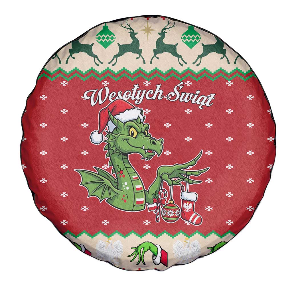 Poland Dinosaur Christmas Spare Tire Cover Polish Smok Wawelski Wesołych Swiat - Wonder Print Shop