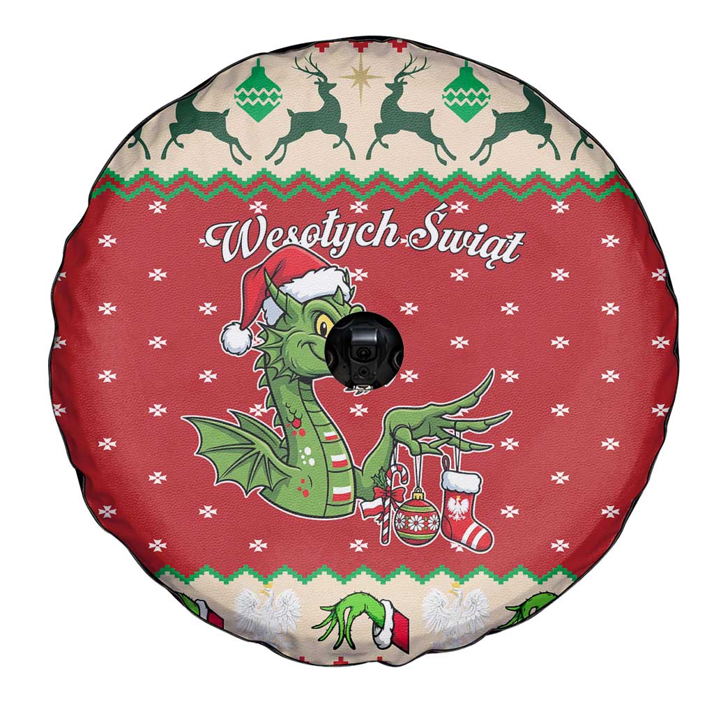 Poland Dinosaur Christmas Spare Tire Cover Polish Smok Wawelski Wesołych Swiat - Wonder Print Shop
