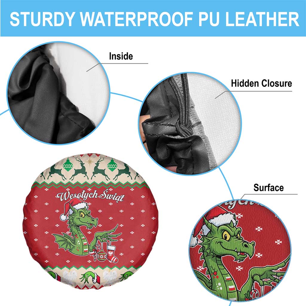 Poland Dinosaur Christmas Spare Tire Cover Polish Smok Wawelski Wesołych Swiat - Wonder Print Shop