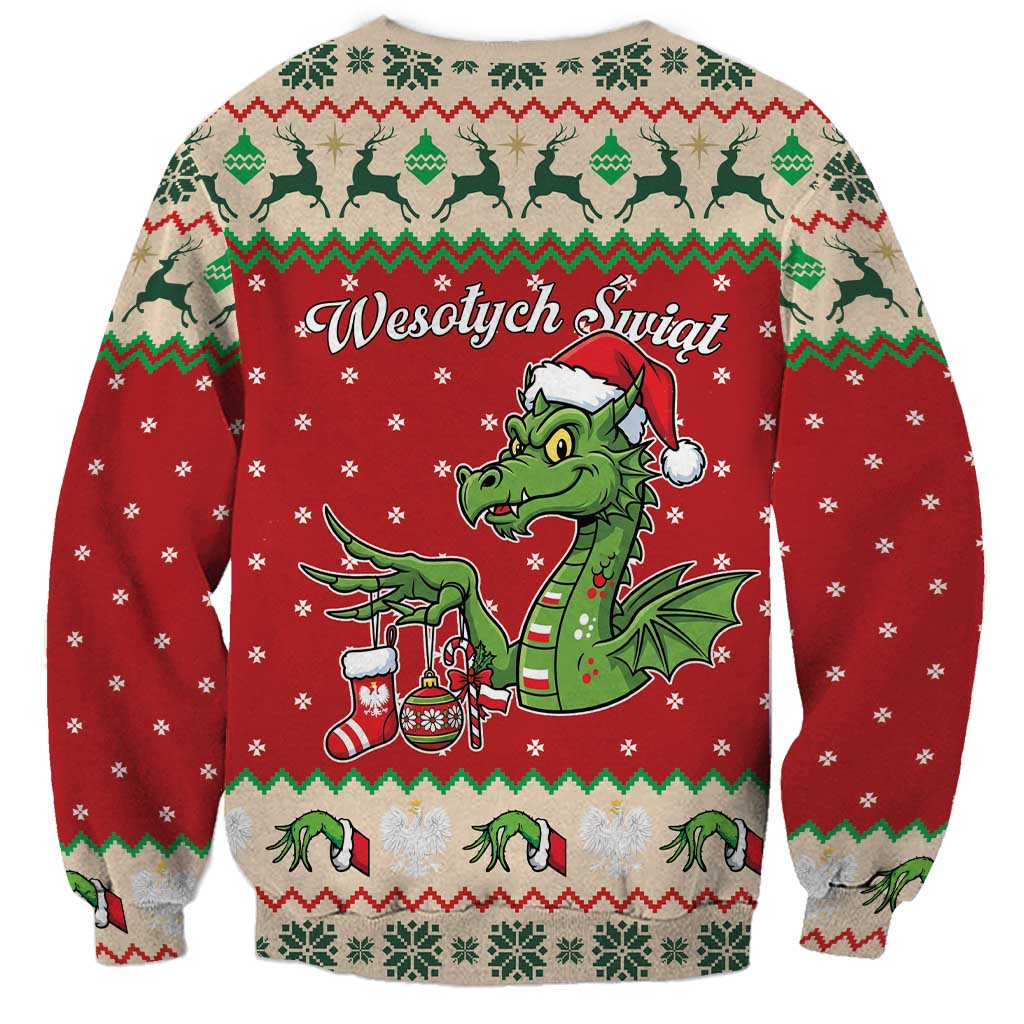 Poland Dinosaur Christmas Sweatshirt Polish Smok Wawelski Wesołych Swiat - Wonder Print Shop