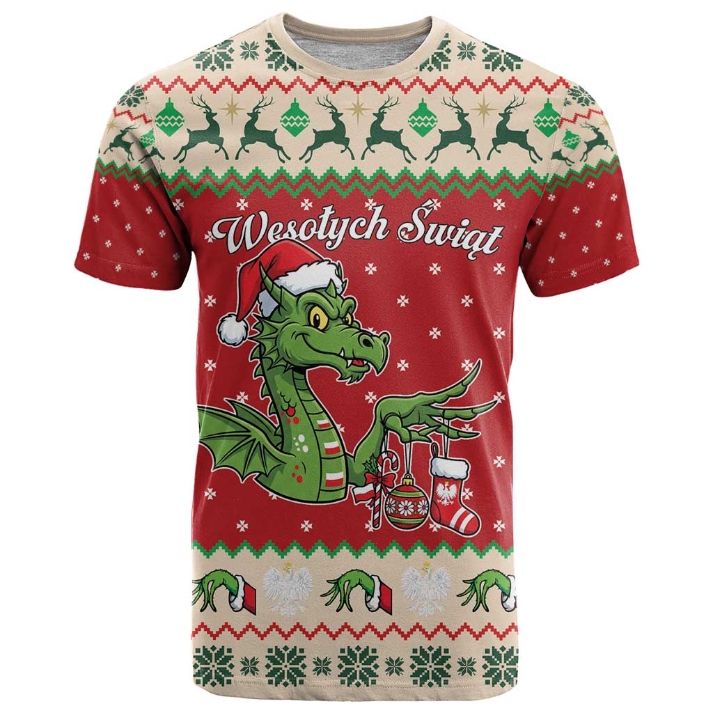 Poland Dinosaur Christmas T Shirt Polish Smok Wawelski Wesołych Swiat - Wonder Print Shop