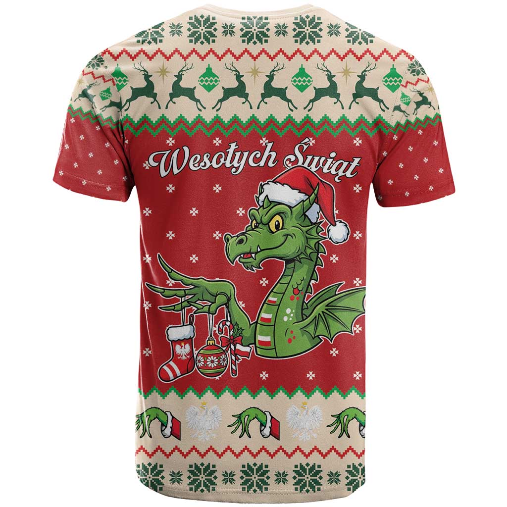 Poland Dinosaur Christmas T Shirt Polish Smok Wawelski Wesołych Swiat - Wonder Print Shop