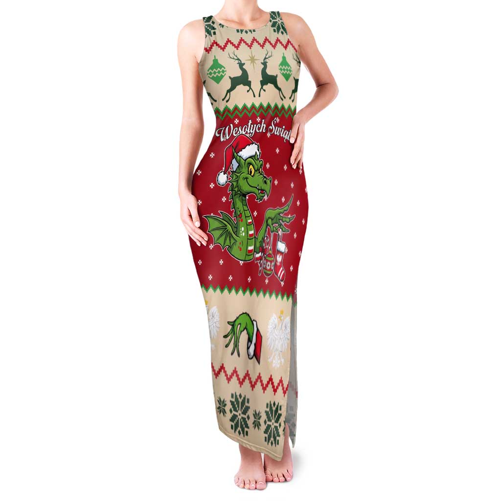 Poland Dinosaur Christmas Tank Maxi Dress Polish Smok Wawelski Wesołych Swiat - Wonder Print Shop