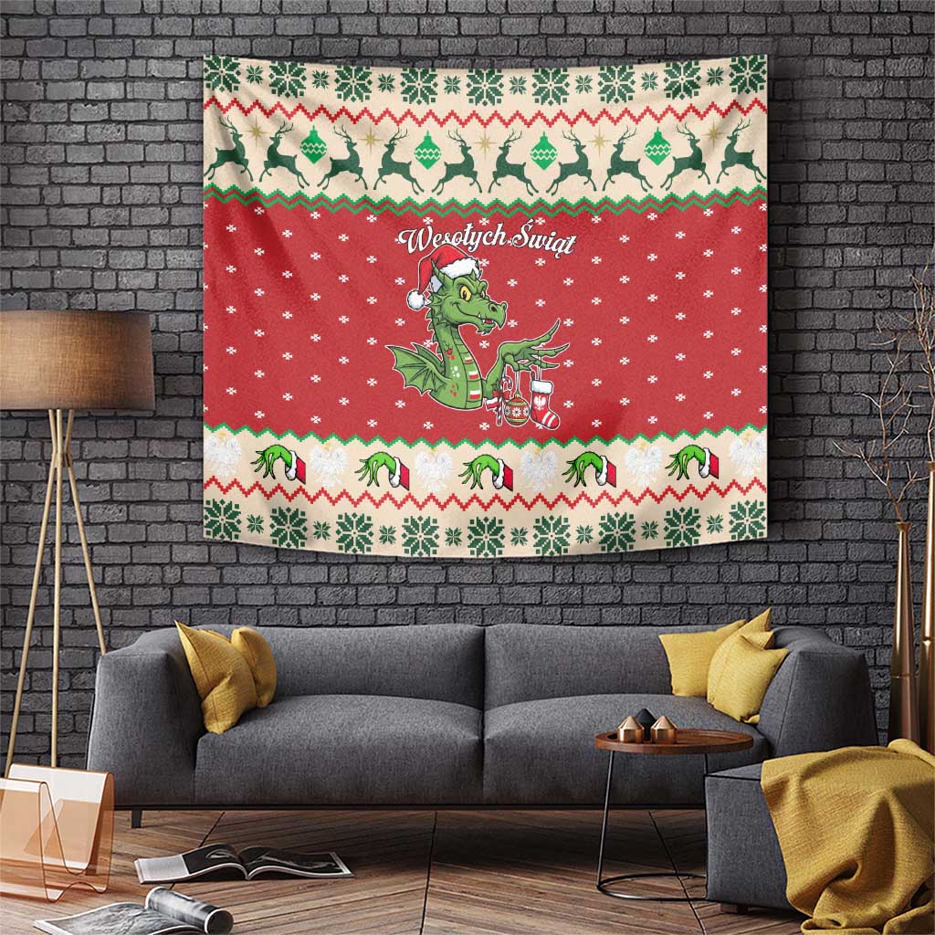 Poland Dinosaur Christmas Tapestry Polish Smok Wawelski Wesołych Swiat - Wonder Print Shop