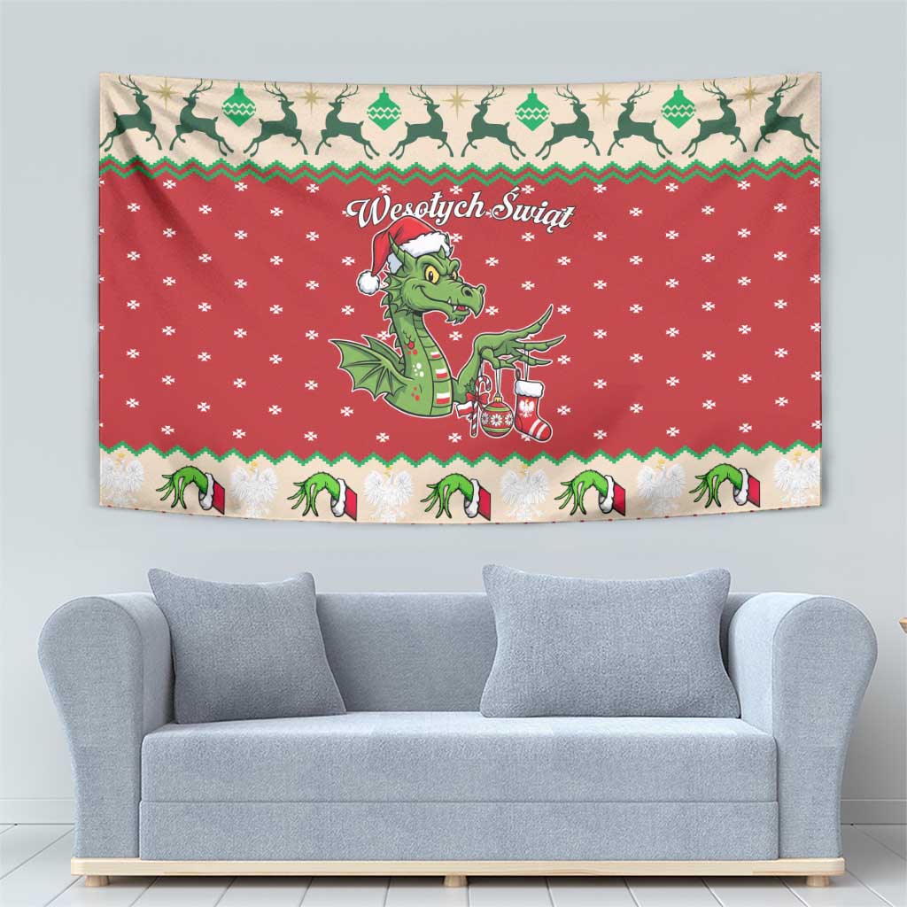 Poland Dinosaur Christmas Tapestry Polish Smok Wawelski Wesołych Swiat - Wonder Print Shop