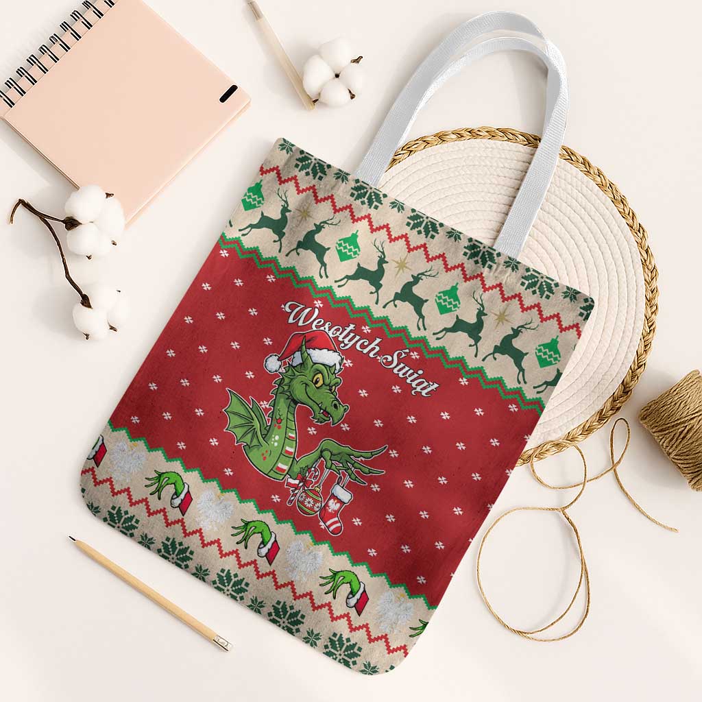 Poland Dinosaur Christmas Tote Bag Polish Smok Wawelski Wesołych Swiat - Wonder Print Shop