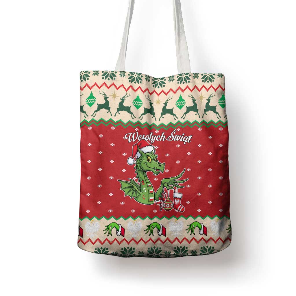 Poland Dinosaur Christmas Tote Bag Polish Smok Wawelski Wesołych Swiat - Wonder Print Shop