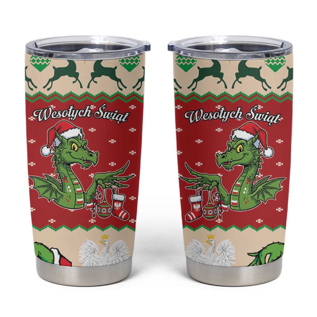 Poland Dinosaur Christmas Tumbler Cup Polish Smok Wawelski Wesołych Swiat - Wonder Print Shop