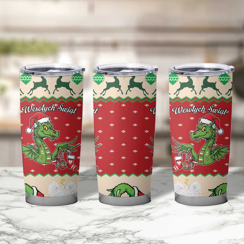 Poland Dinosaur Christmas Tumbler Cup Polish Smok Wawelski Wesołych Swiat - Wonder Print Shop