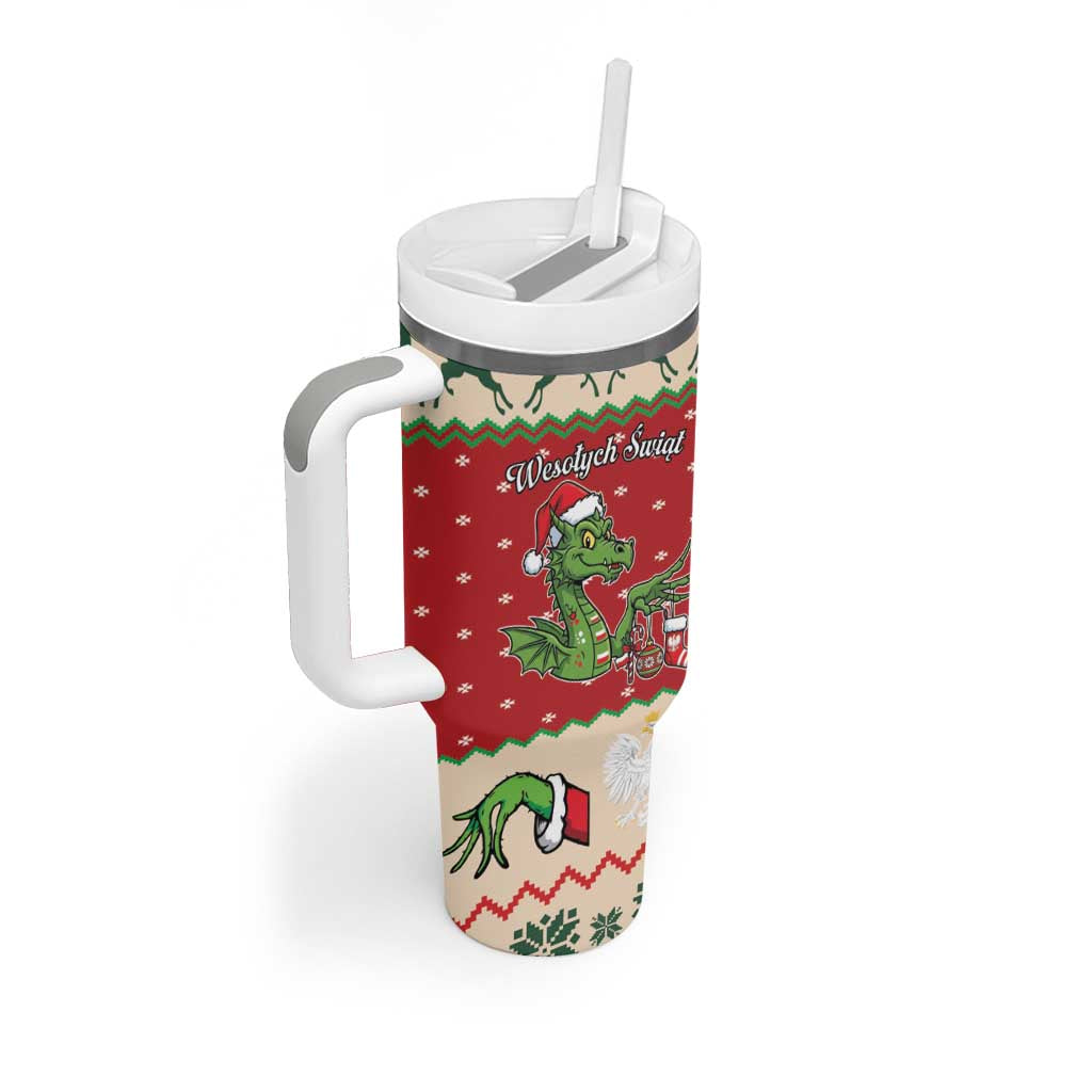 Poland Dinosaur Christmas Tumbler With Handle Polish Smok Wawelski Wesołych Swiat - Wonder Print Shop