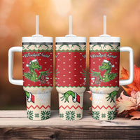 Poland Dinosaur Christmas Tumbler With Handle Polish Smok Wawelski Wesołych Swiat - Wonder Print Shop