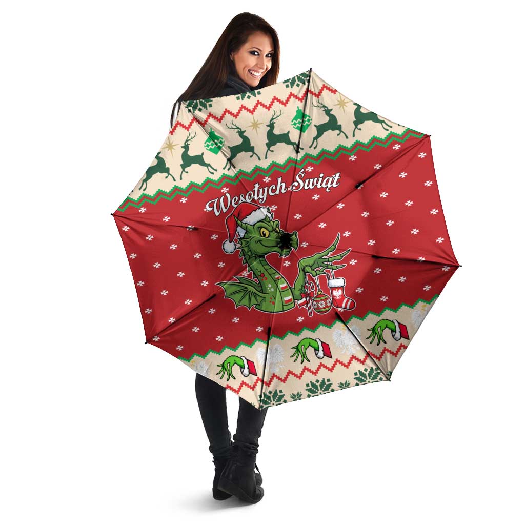 Poland Dinosaur Christmas Umbrella Polish Smok Wawelski Wesołych Swiat - Wonder Print Shop
