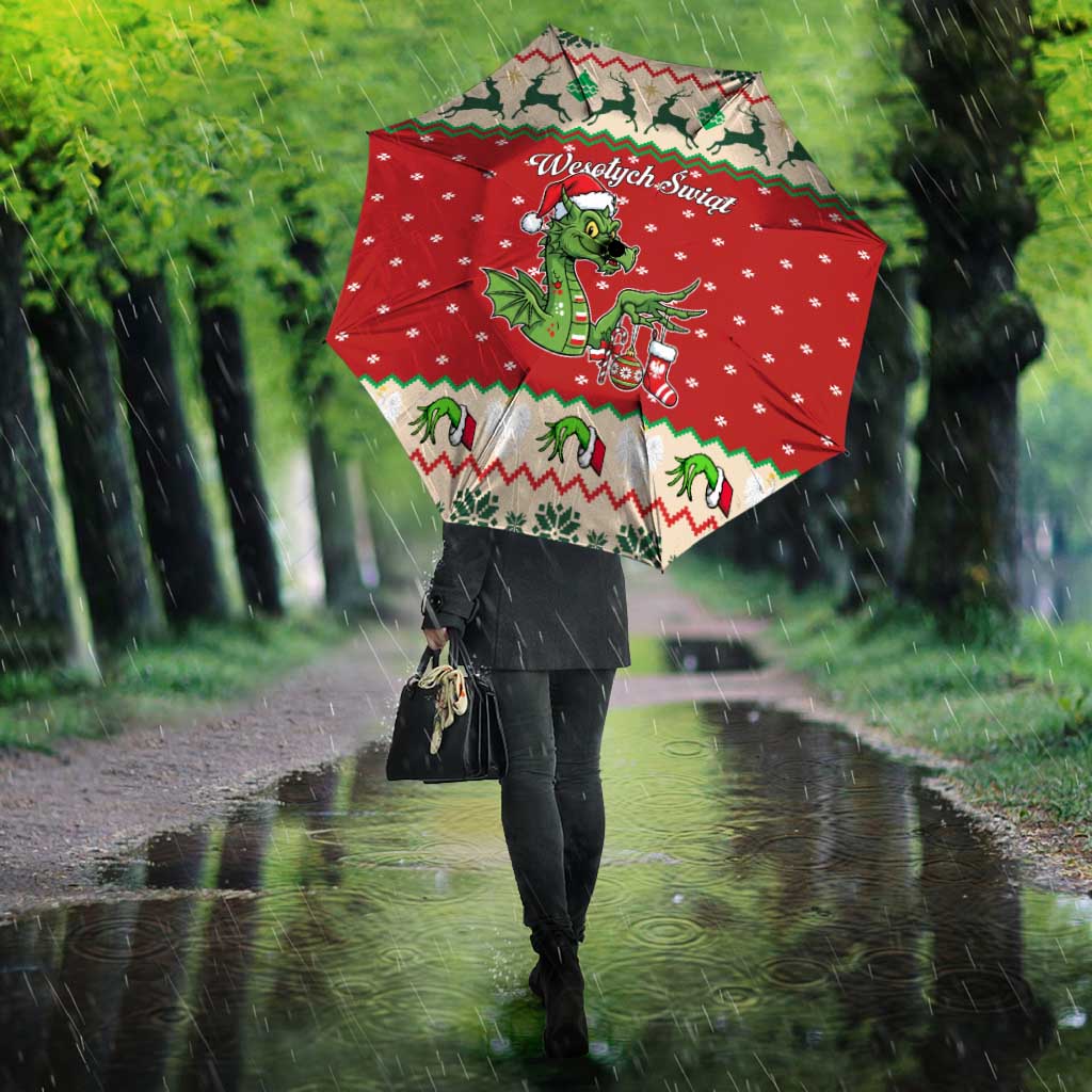 Poland Dinosaur Christmas Umbrella Polish Smok Wawelski Wesołych Swiat - Wonder Print Shop
