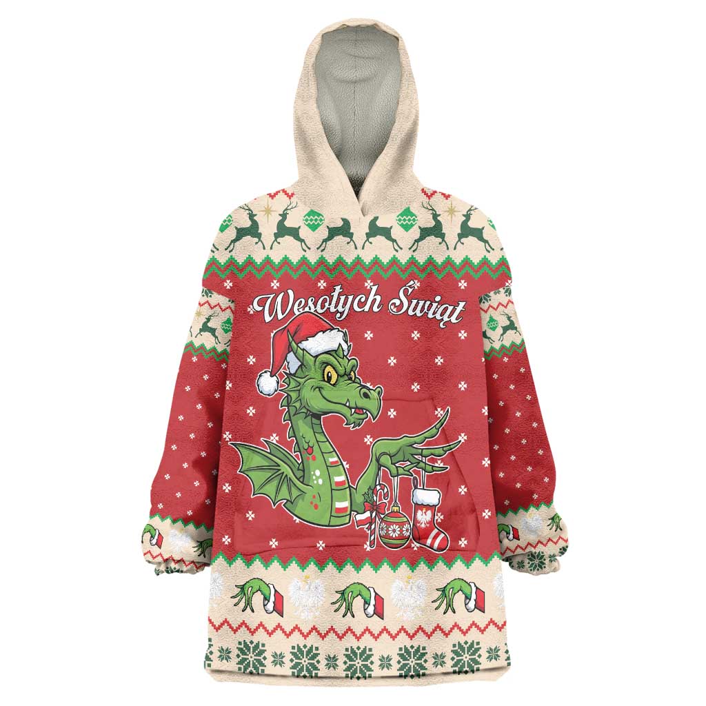 Poland Dinosaur Christmas Wearable Blanket Hoodie Polish Smok Wawelski Wesołych Swiat - Wonder Print Shop