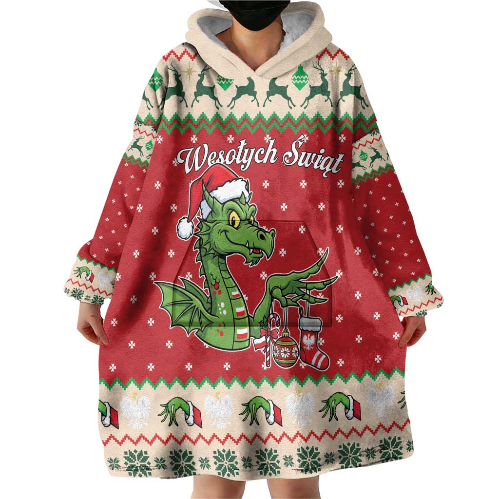 Poland Dinosaur Christmas Wearable Blanket Hoodie Polish Smok Wawelski Wesołych Swiat - Wonder Print Shop
