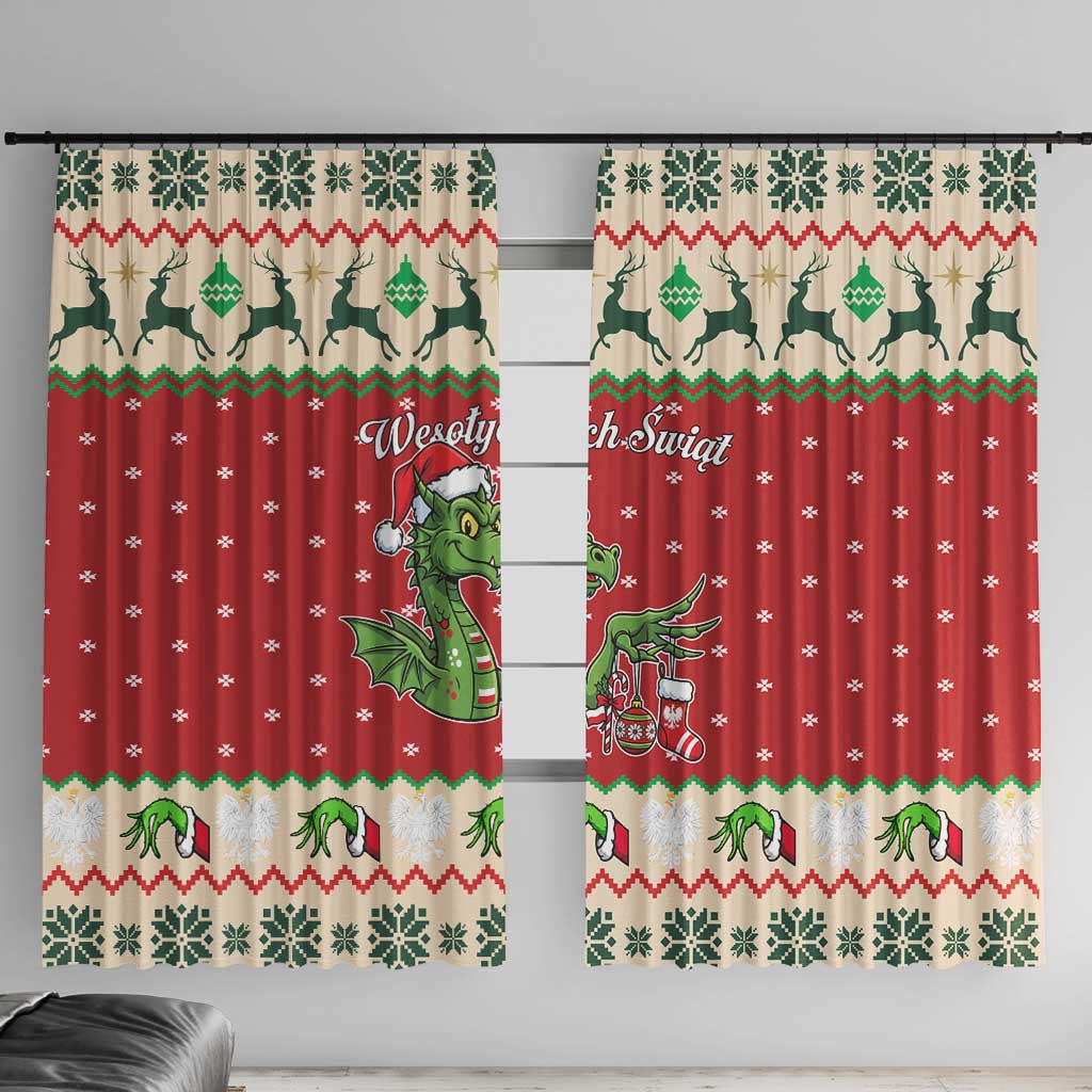 Poland Dinosaur Christmas Window Curtain Polish Smok Wawelski Wesołych Swiat - Wonder Print Shop