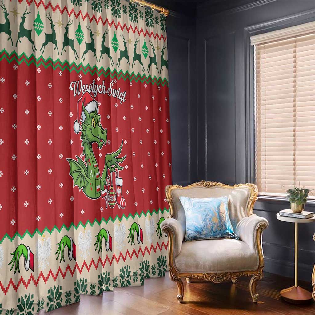 Poland Dinosaur Christmas Window Curtain Polish Smok Wawelski Wesołych Swiat - Wonder Print Shop