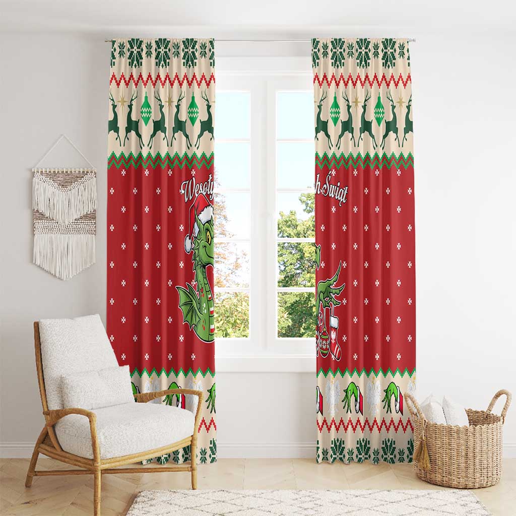 Poland Dinosaur Christmas Window Curtain Polish Smok Wawelski Wesołych Swiat - Wonder Print Shop