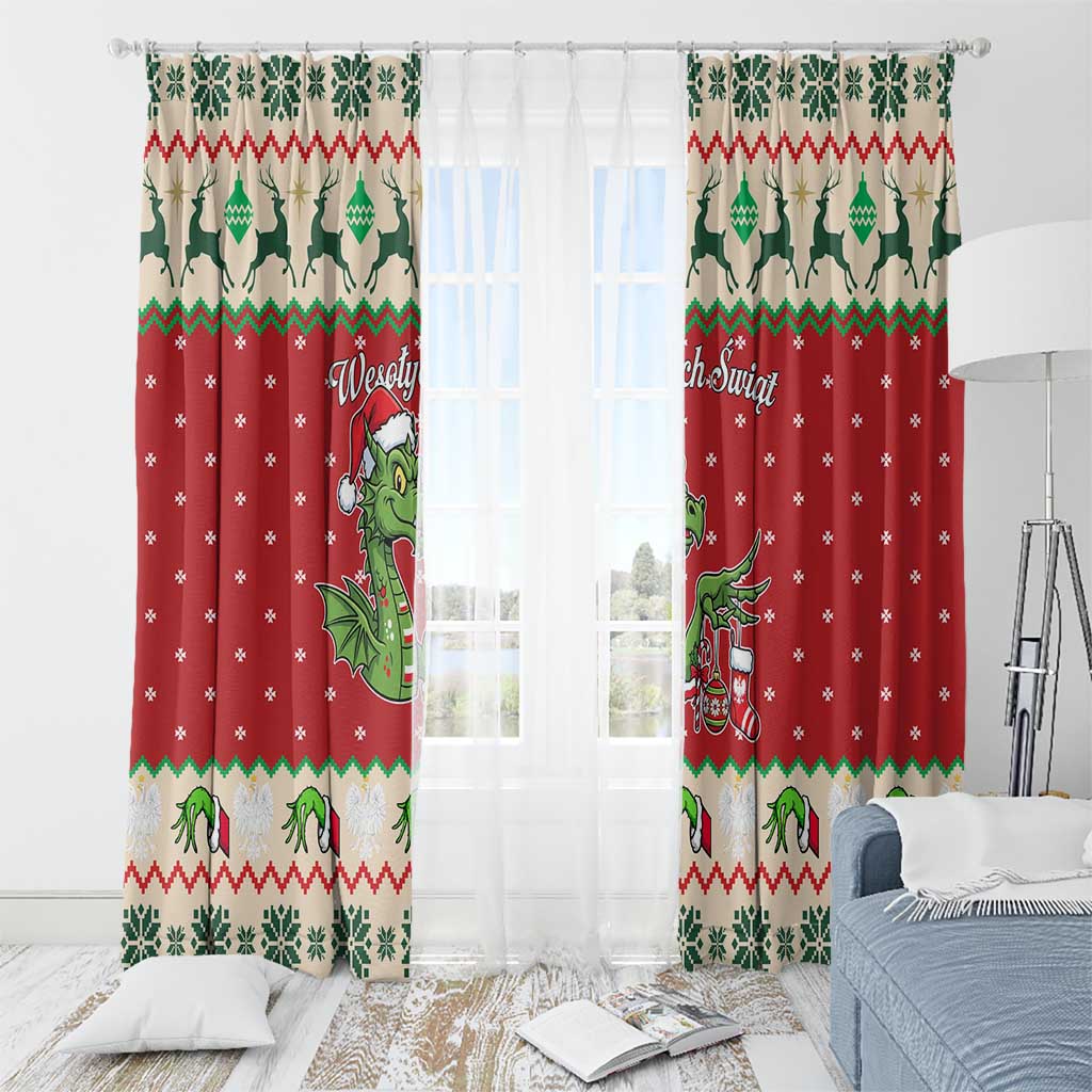 Poland Dinosaur Christmas Window Curtain Polish Smok Wawelski Wesołych Swiat - Wonder Print Shop