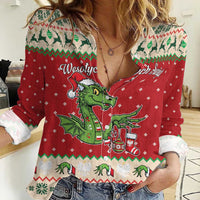 Poland Dinosaur Christmas Women Casual Shirt Polish Smok Wawelski Wesołych Swiat - Wonder Print Shop