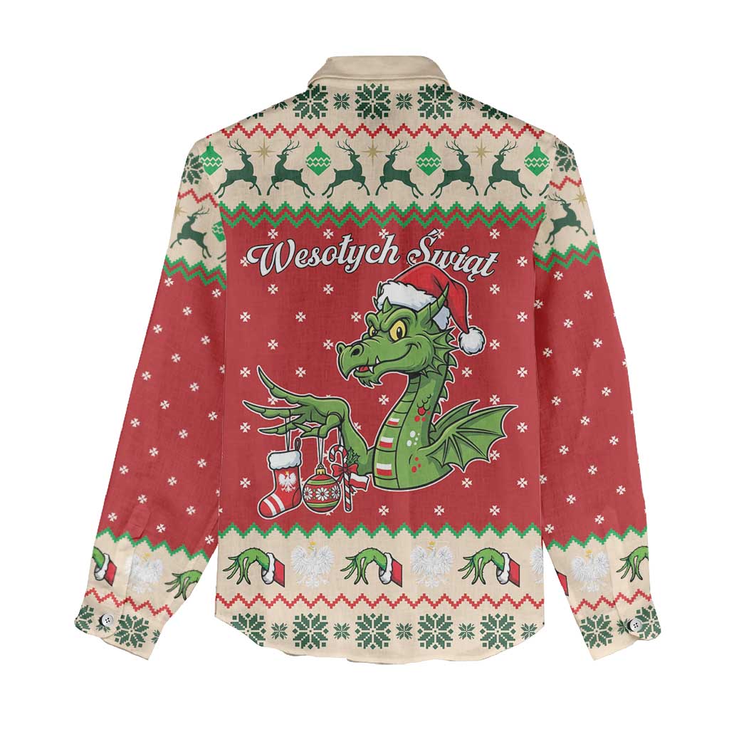 Poland Dinosaur Christmas Women Casual Shirt Polish Smok Wawelski Wesołych Swiat - Wonder Print Shop