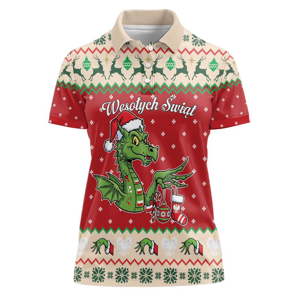 Poland Dinosaur Christmas Women Polo Shirt Polish Smok Wawelski Wesołych Swiat - Wonder Print Shop