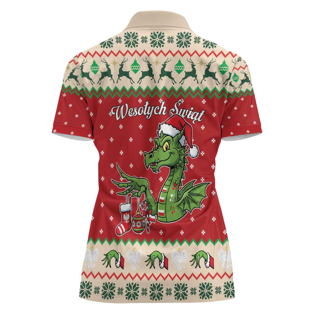 Poland Dinosaur Christmas Women Polo Shirt Polish Smok Wawelski Wesołych Swiat - Wonder Print Shop