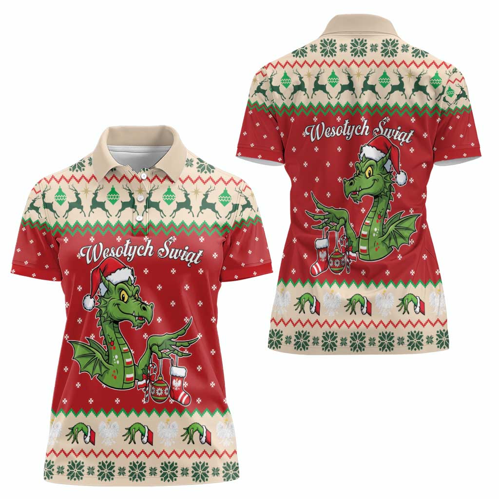 Poland Dinosaur Christmas Women Polo Shirt Polish Smok Wawelski Wesołych Swiat - Wonder Print Shop