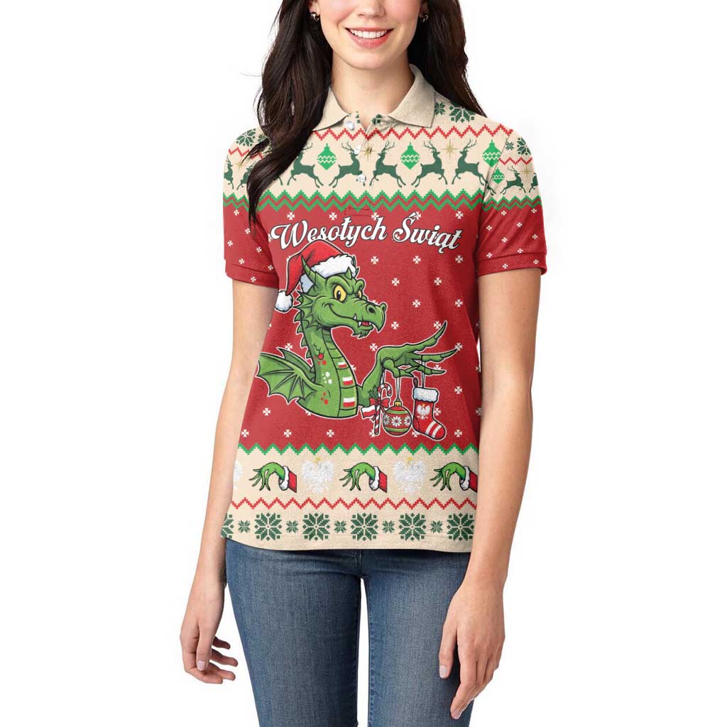 Poland Dinosaur Christmas Women Polo Shirt Polish Smok Wawelski Wesołych Swiat - Wonder Print Shop