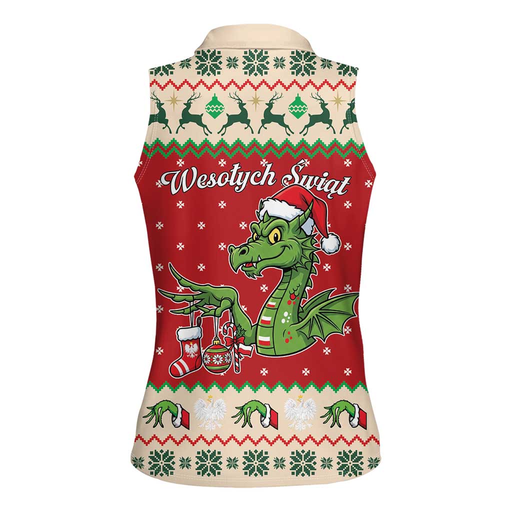 Poland Dinosaur Christmas Women Sleeveless Polo Shirt Polish Smok Wawelski Wesołych Swiat - Wonder Print Shop