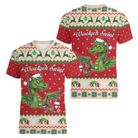Poland Dinosaur Christmas Women V-Neck T-Shirt Polish Smok Wawelski Wesołych Swiat - Wonder Print Shop