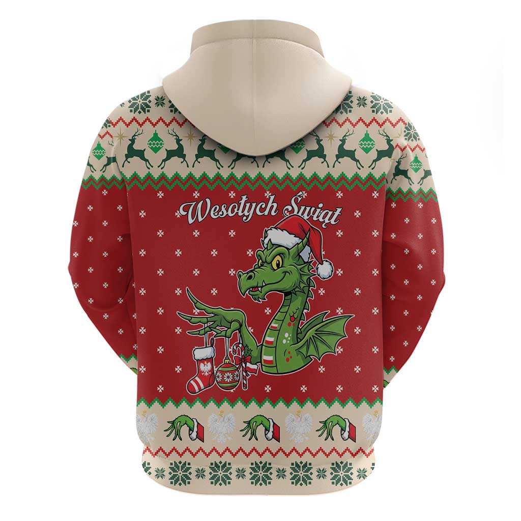 Poland Dinosaur Christmas Zip Hoodie Polish Smok Wawelski Wesołych Swiat - Wonder Print Shop