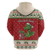 Poland Dinosaur Christmas Zip Hoodie Polish Smok Wawelski Wesołych Swiat - Wonder Print Shop